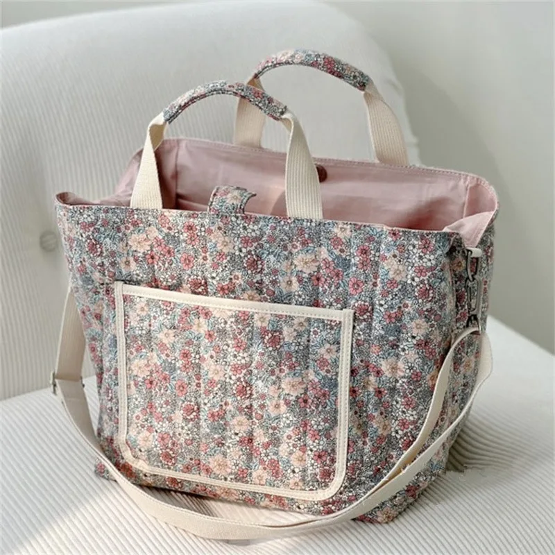 Bolsa de pañales INS de algodón con estampado floral elegante - imagen 5