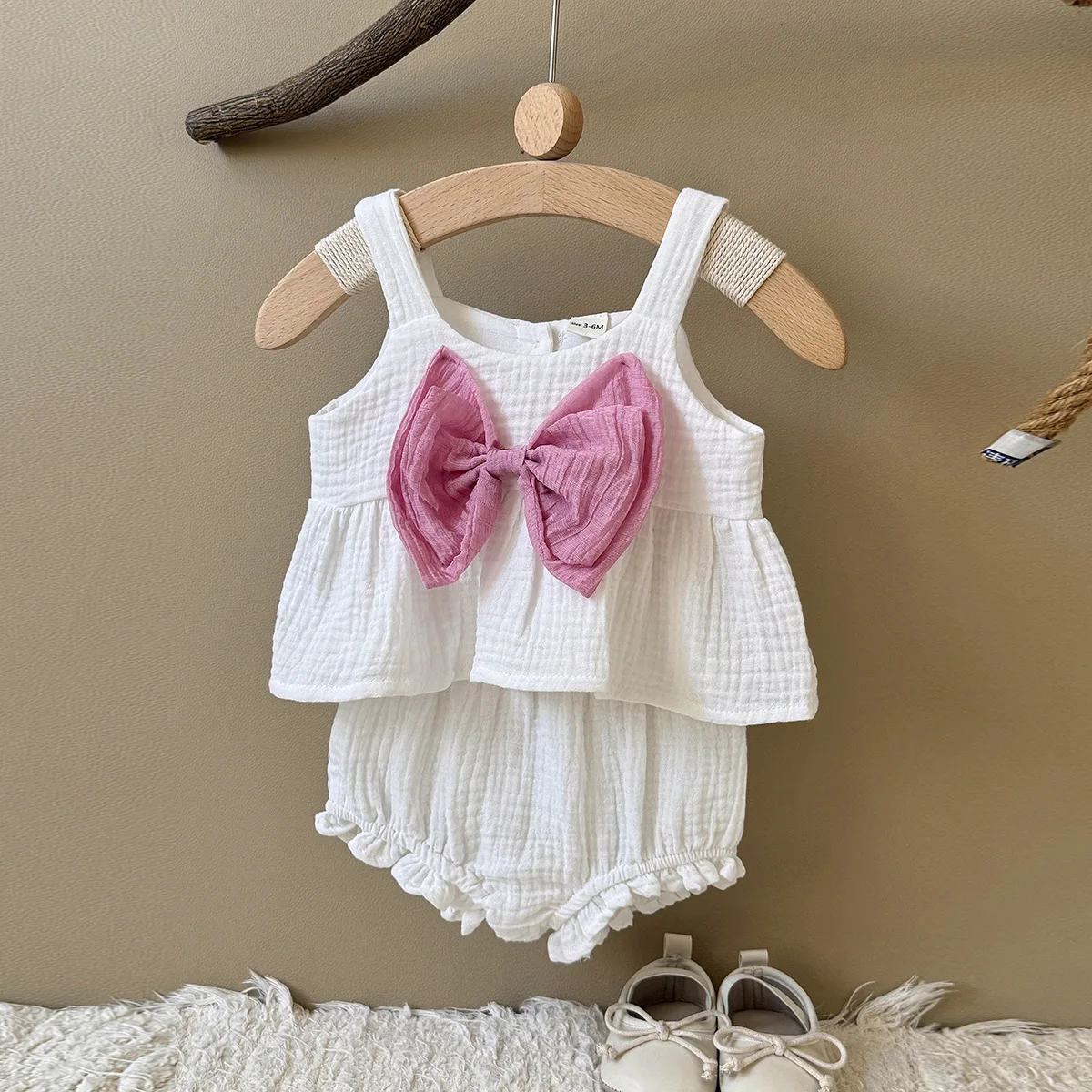Conjunto de verano bebé niña de algodón con gran lazo