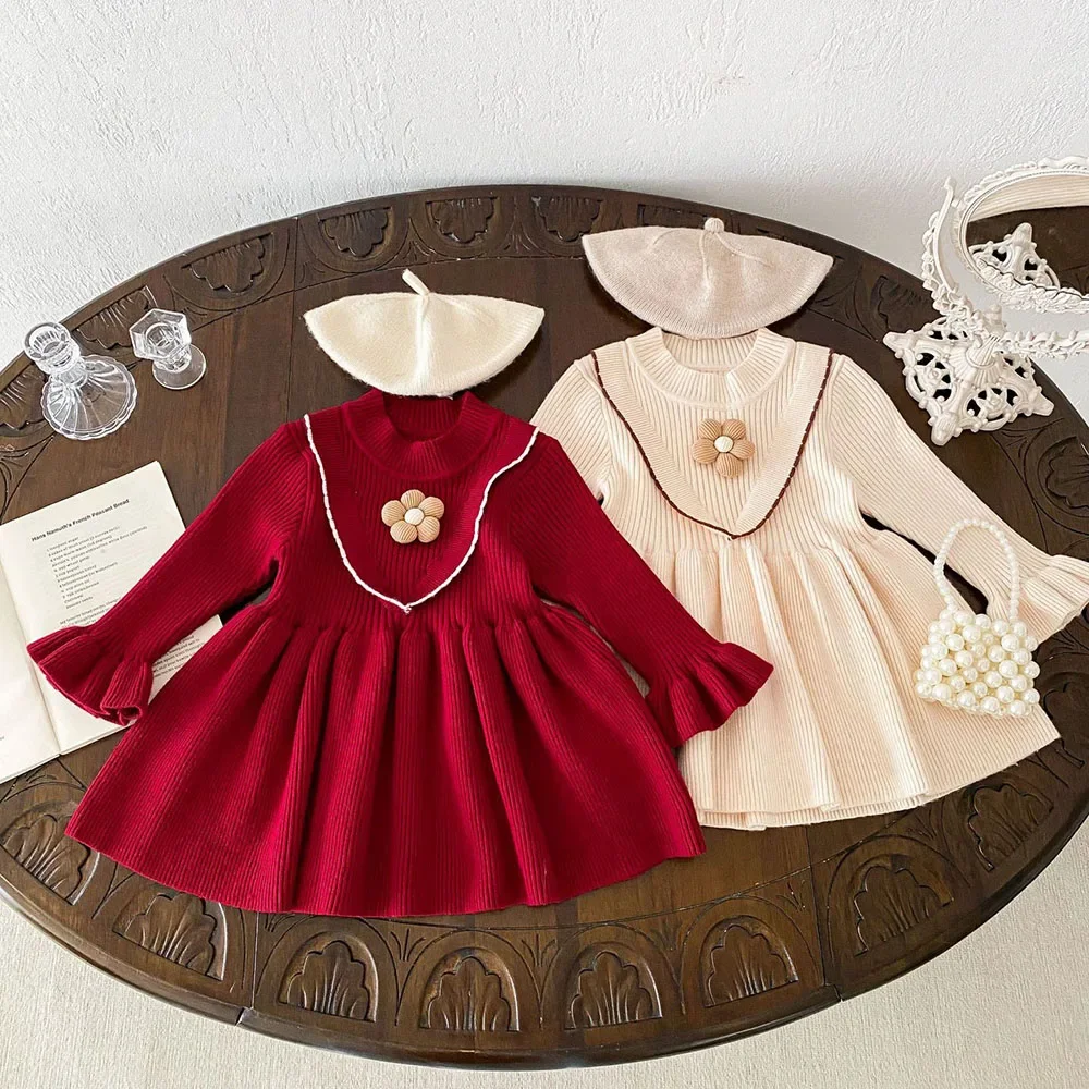 Vestido floral de punto para niña – Manga acampanada - imagen 3