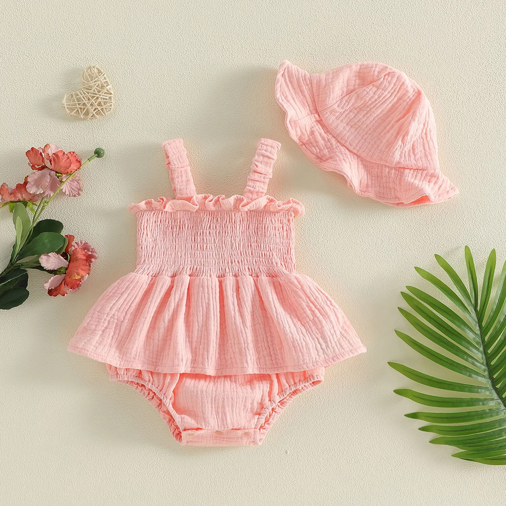 Body de verano bebé algodón liso estilo coreano con gorro