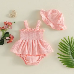 Body de verano bebé algodón liso estilo coreano con gorro