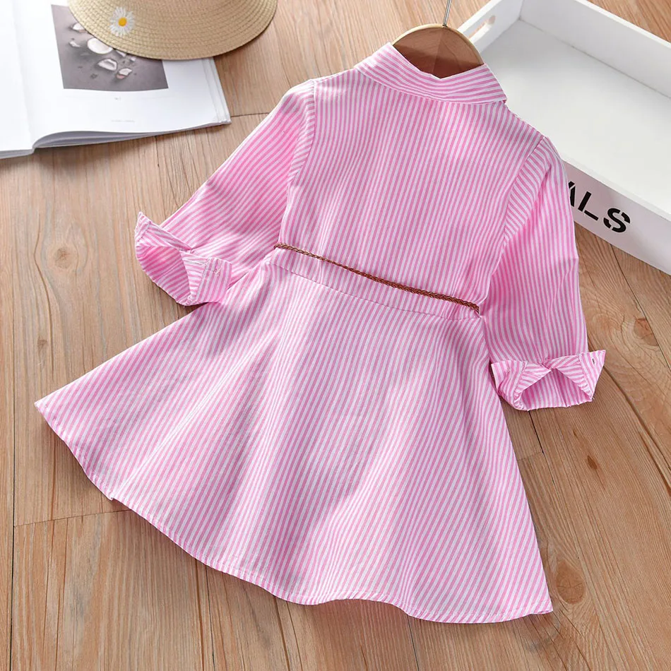 Vestido niña camisé de rayas con cinturón para primavera y otoño