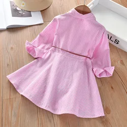 Vestido niña camisé de rayas con cinturón para primavera y otoño