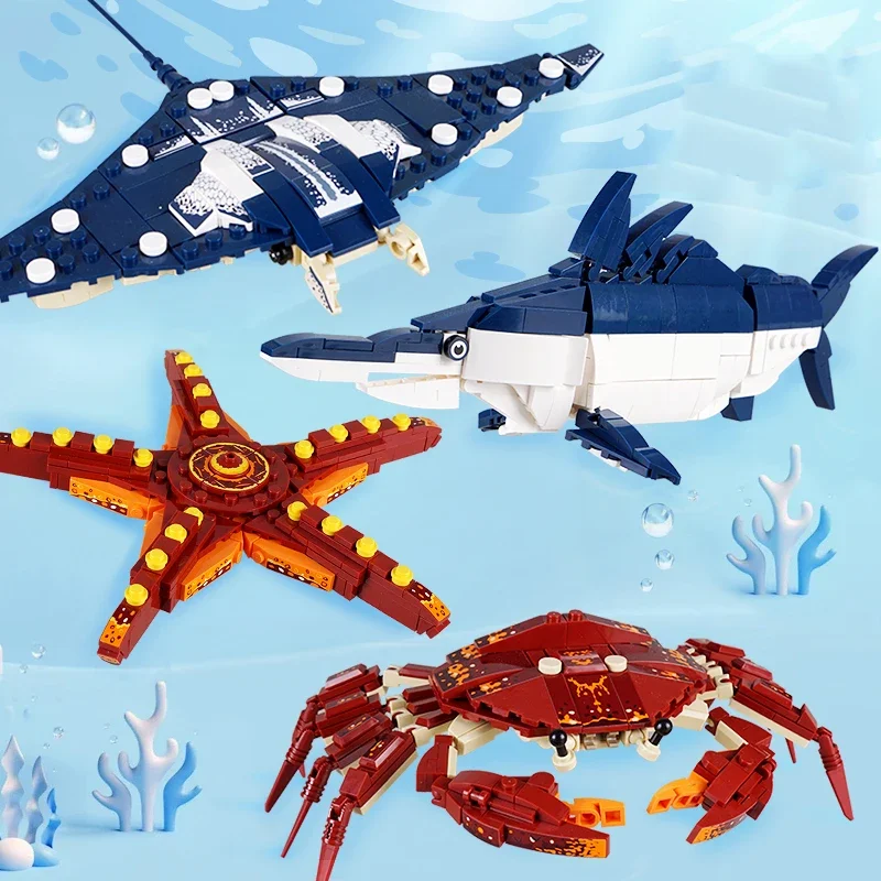 Bloques de construcción Animales del Mar para Niños – Cangrejo, Caballito de Mar, Tiburón - imagen 2
