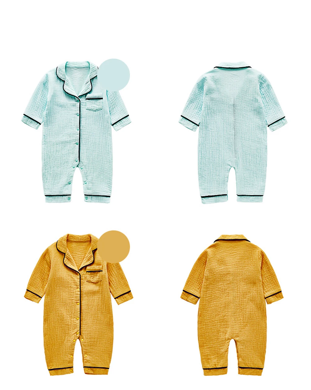 Baby bodysuit in soft cotton muslin with long sleeves