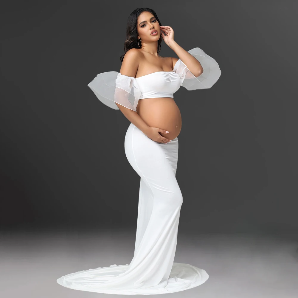Conjunto maternidad blusa organza y vestido maxi sirena foto bebé - imagen 2