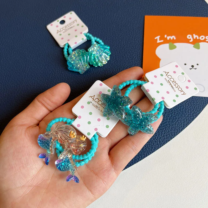 Gomas para el pelo infantiles sirena concha y estrella azul - imagen 4
