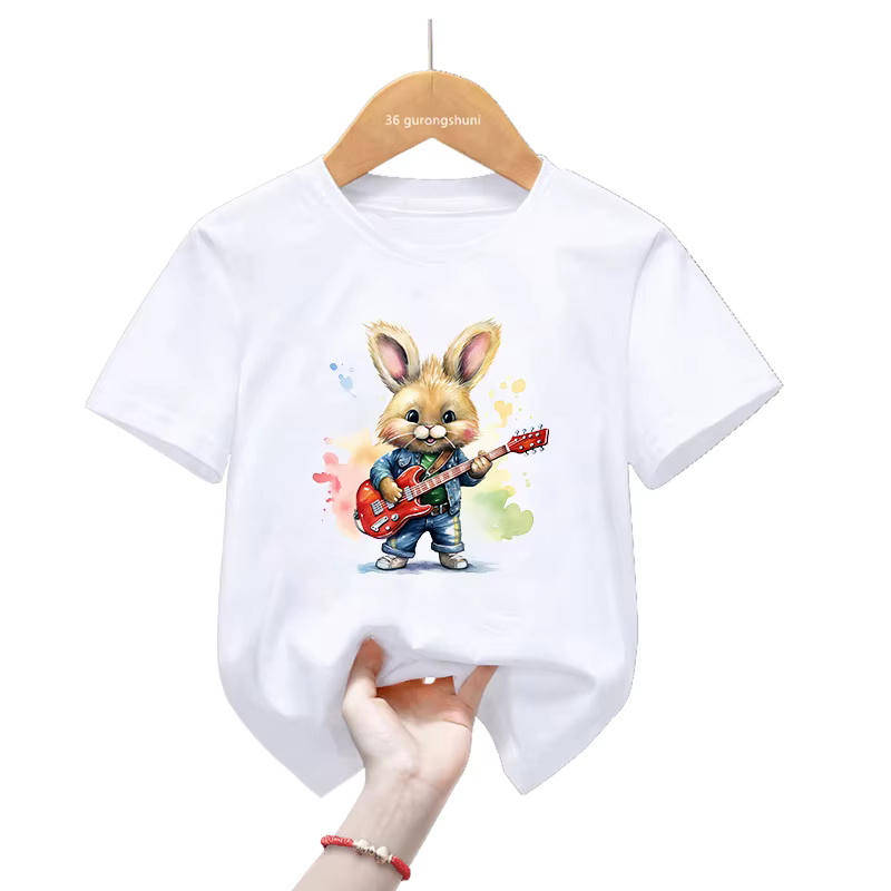 Camiseta rock para niños con estampado Bunny Love Guitar - Harajuku - imagen 2