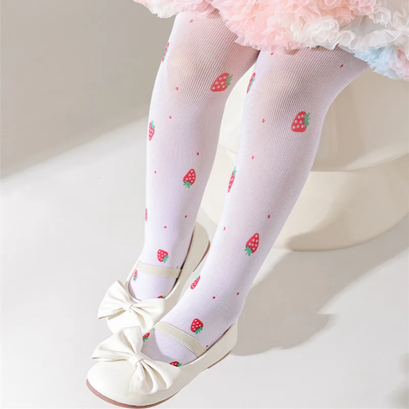Lawadka pantimedias para niña con estampado de fresa – Finas y suaves - imagen 2