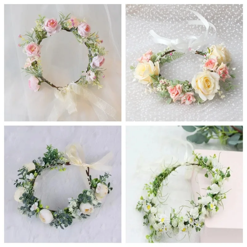 Corona de flores artificiales bohemia para niña, diadema floral - imagen 3