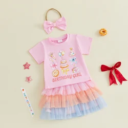Conjunto de cumpleaños bebé niña con camiseta, falda tul y diadema
