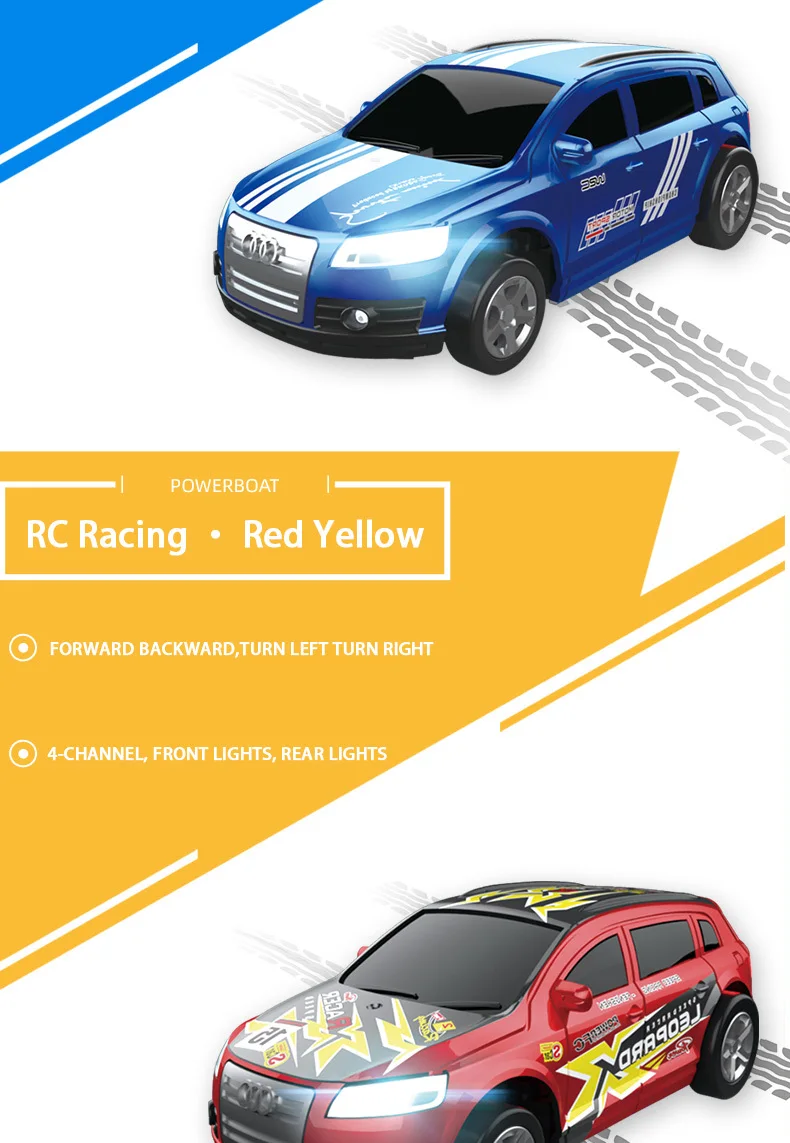 Vista frontal del mini coche RC Coke azul