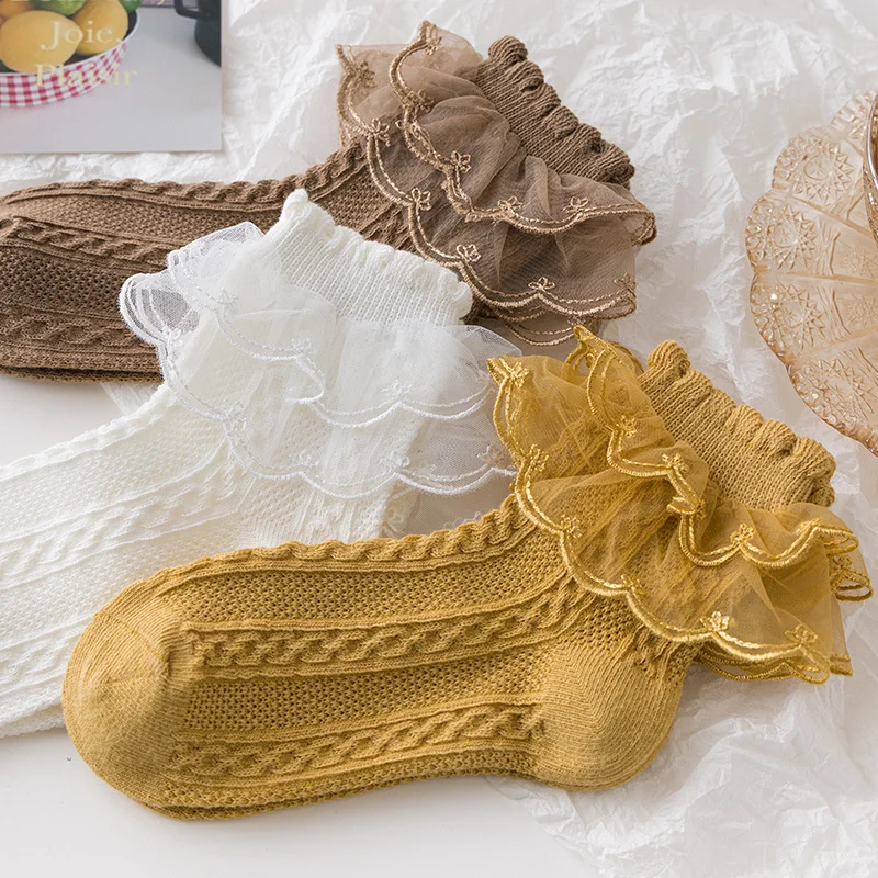 Lawadka Calcetines de encaje para niña – Estilo tutú - imagen 3