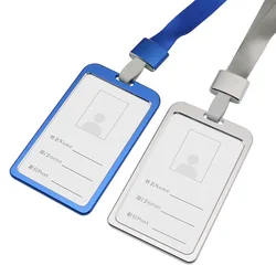 Porta tarjetas metálico con cordón para identificación y acceso