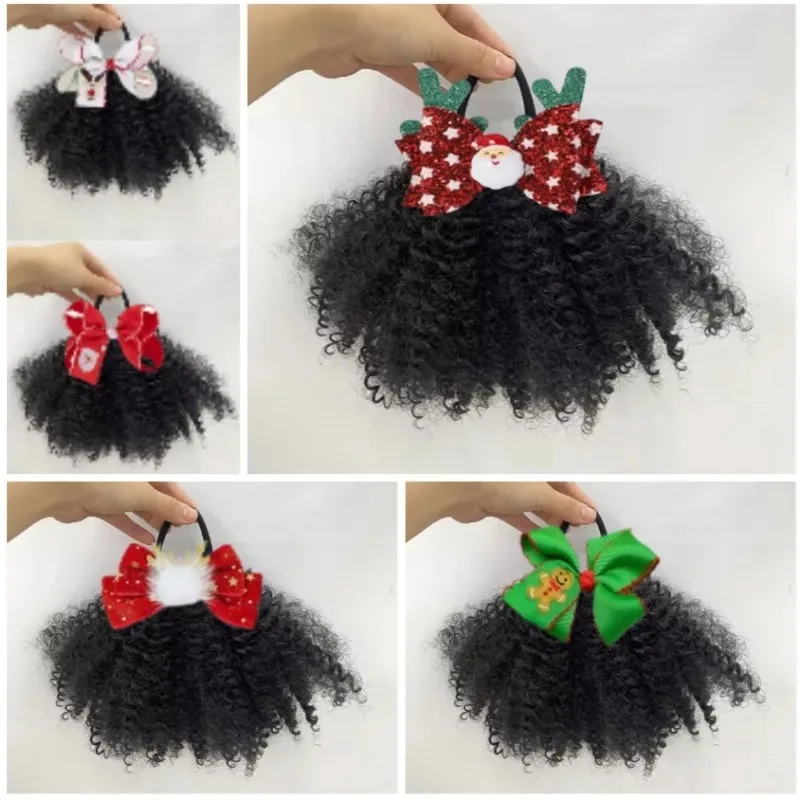 Coletas afro con lazo brillante para niñas - Extensiones Kinky Marley - imagen 4