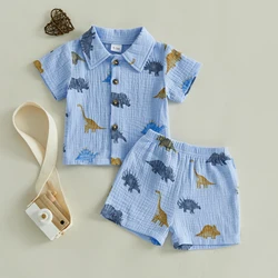 Conjunto de verano para bebé dinosaurios: camisa con botones y bermudas