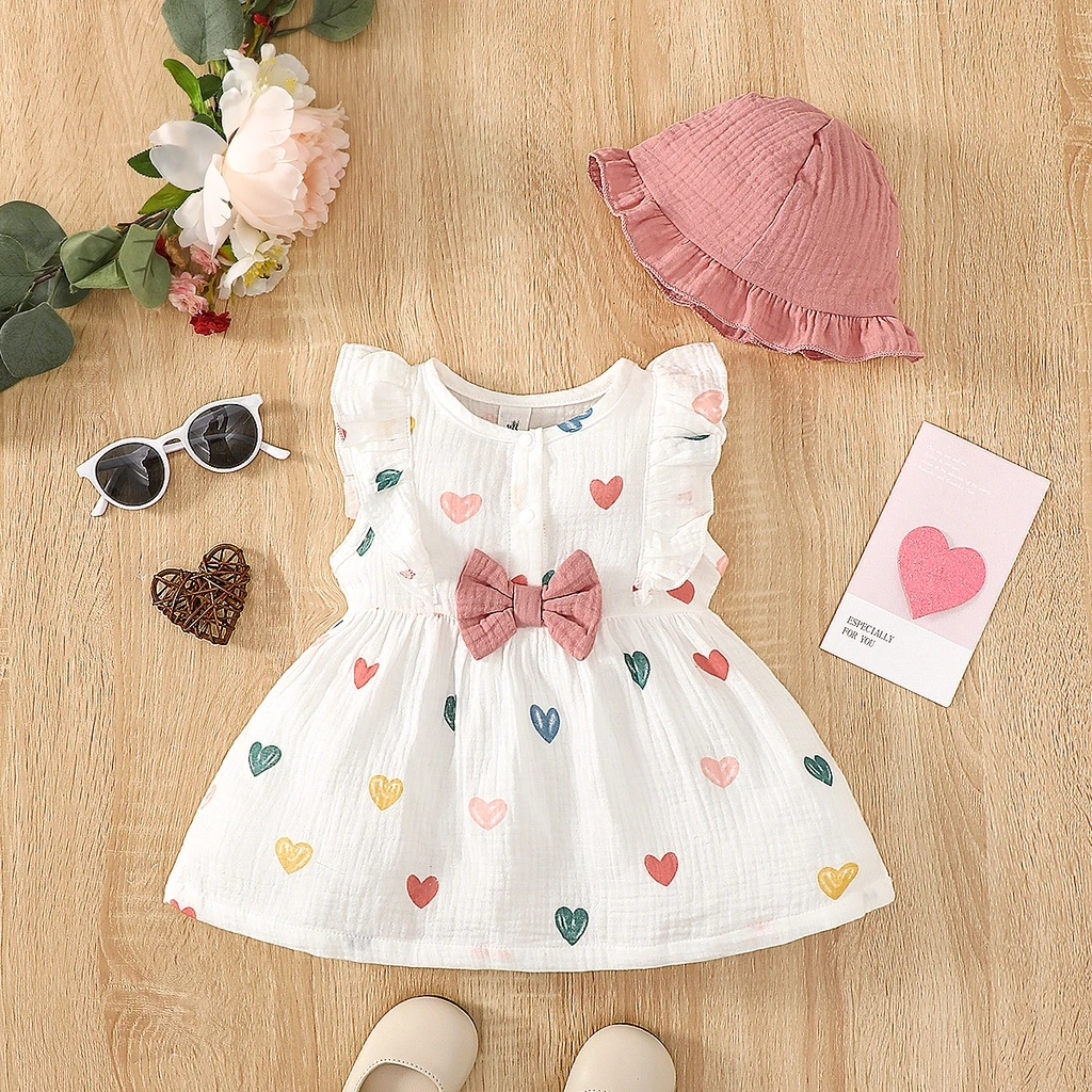 Conjunto vestido y sombrero bebé niña recién nacida verano