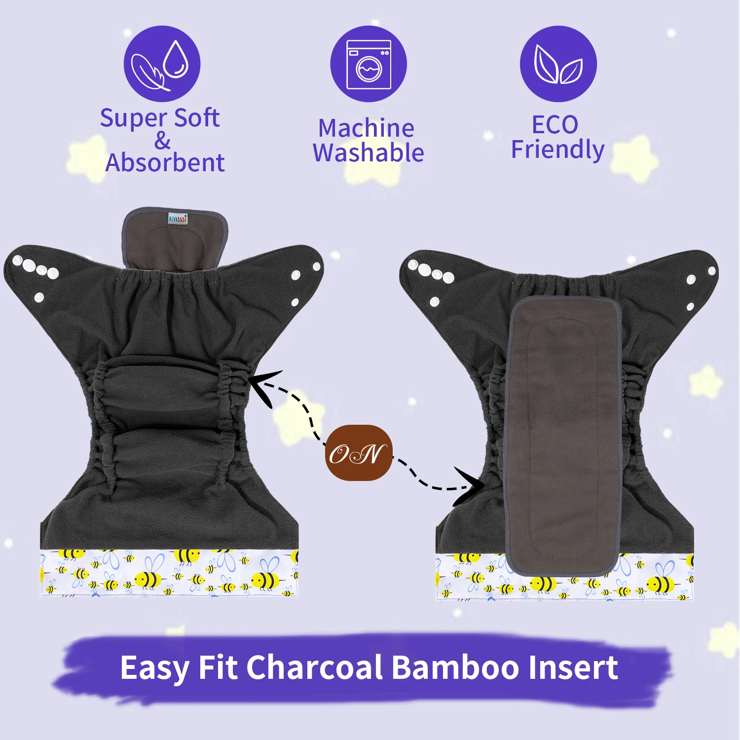 ALVABABY pañal de tela de carbón de bambú con refuerzo abdominal
