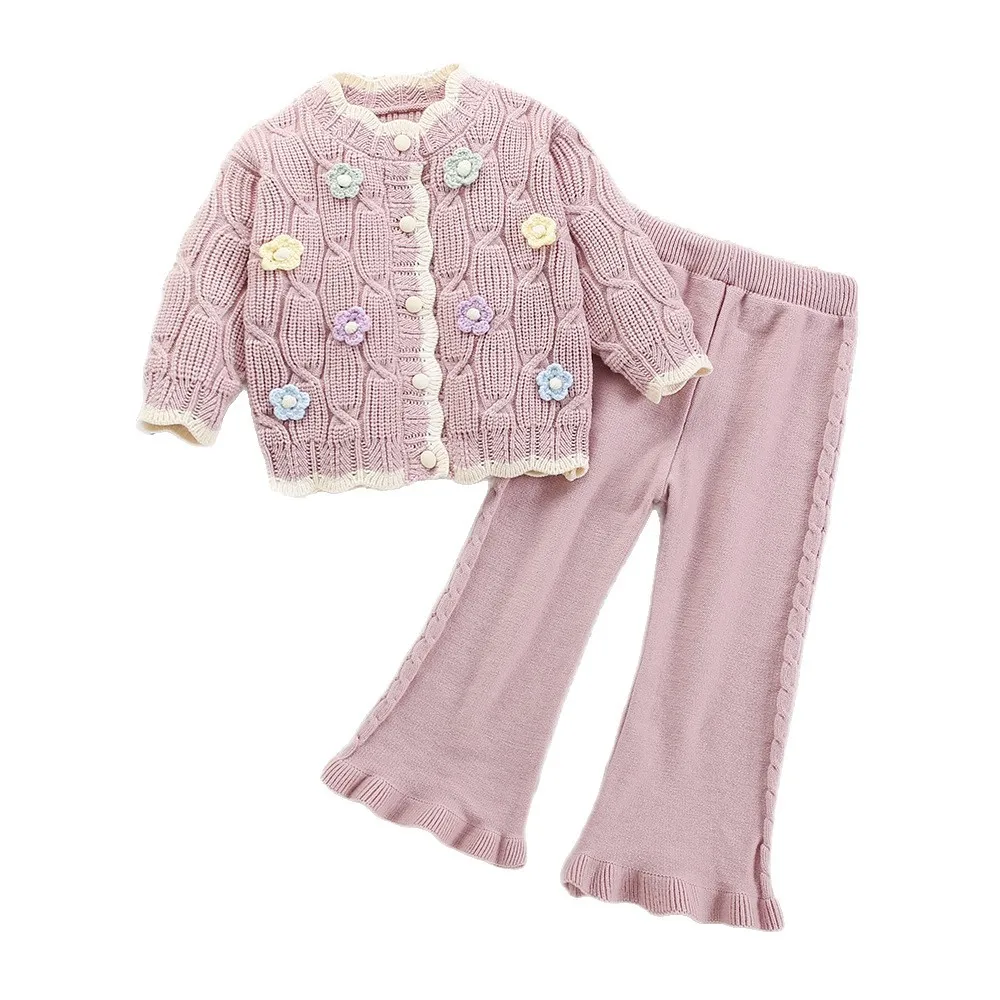 Conjunto niña tejido otoñal manga larga suéter suave y pantalón - imagen 5
