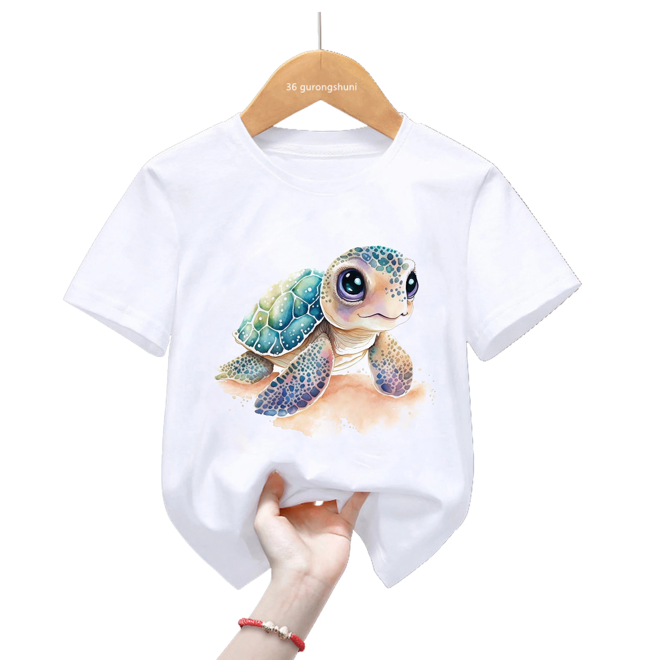 Camiseta tortuga marina de algodón estilo japonés para niños y niñas - imagen 3