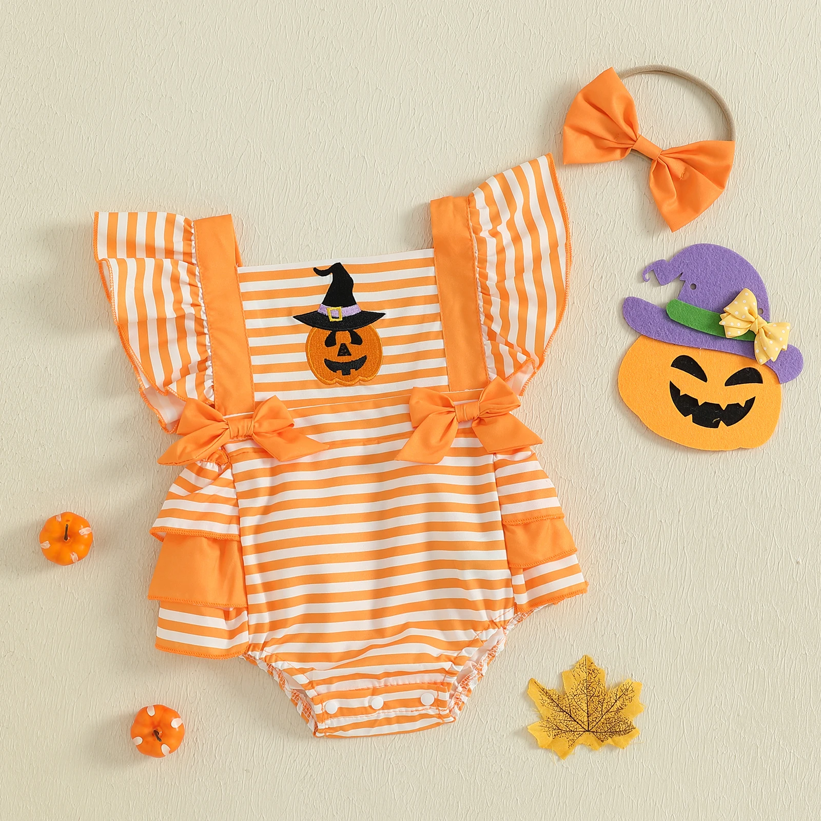 Tregren Pelele Halloween para bebé niña con estampado de calabaza - imagen 2