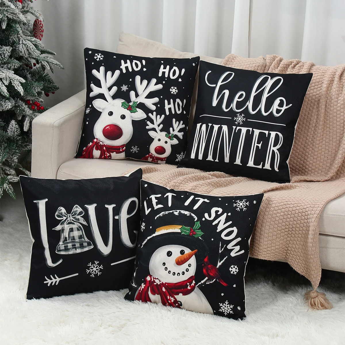 Funda de almohada navideña con Papá Noel y decoración festiva - imagen 2