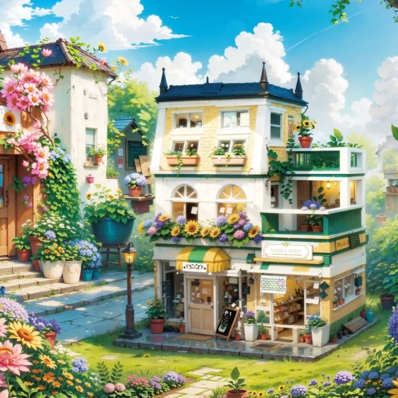 Mini Jardín Hotel: bloques de construcción ciudad con casa
