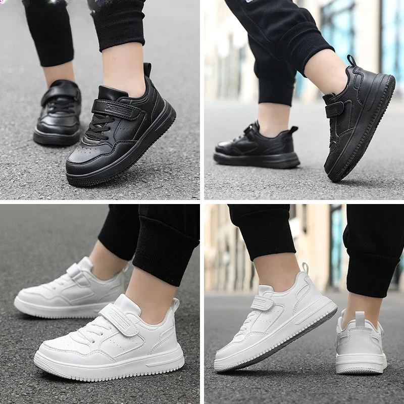 Zapatillas deportivas infantiles de cuero negro antideslizantes - imagen 2