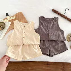 MILANCEL Conjunto de lino para niño: chaleco y pantalones cortos