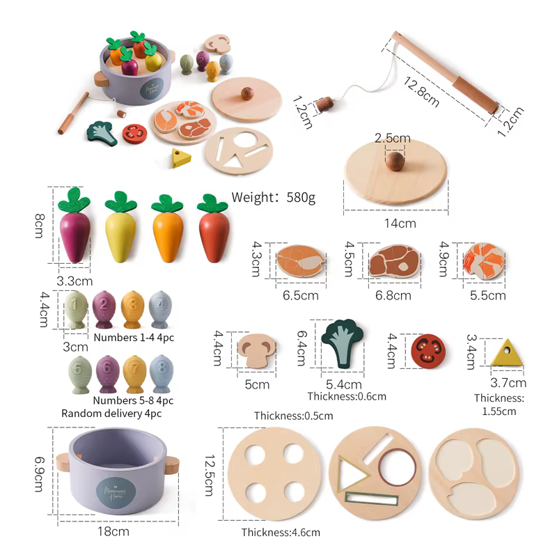 Juguete Montessori de madera con forma de zanahoria en escena de juego