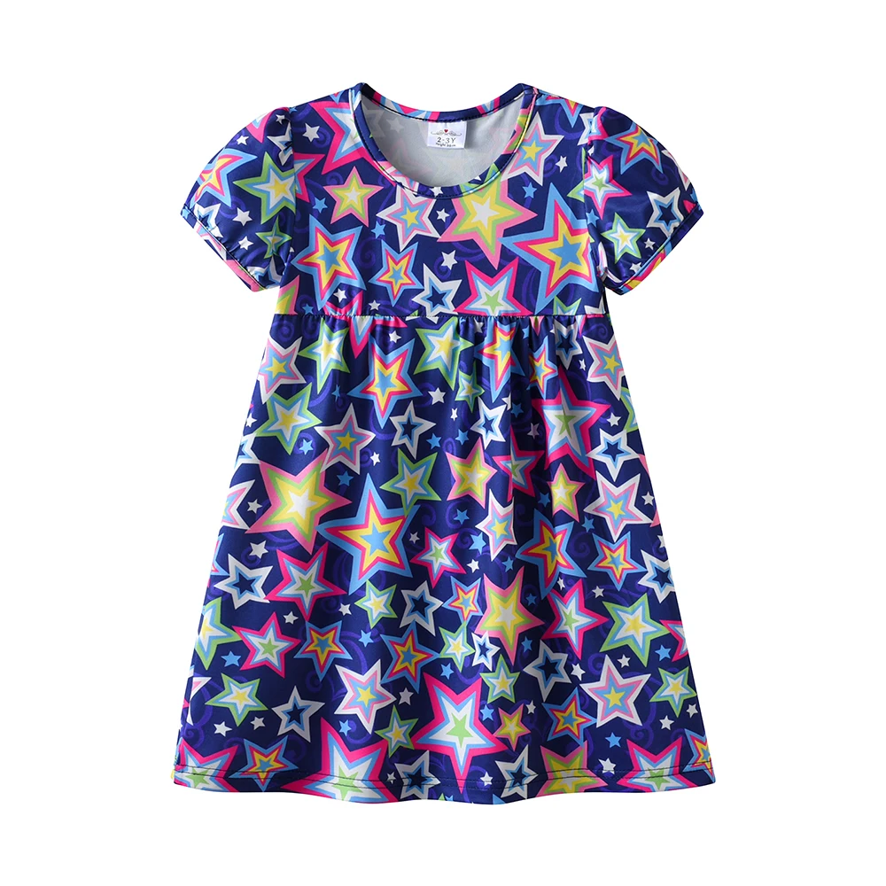 DXTON Vestido veraniego para niñas con estampado de estrellas