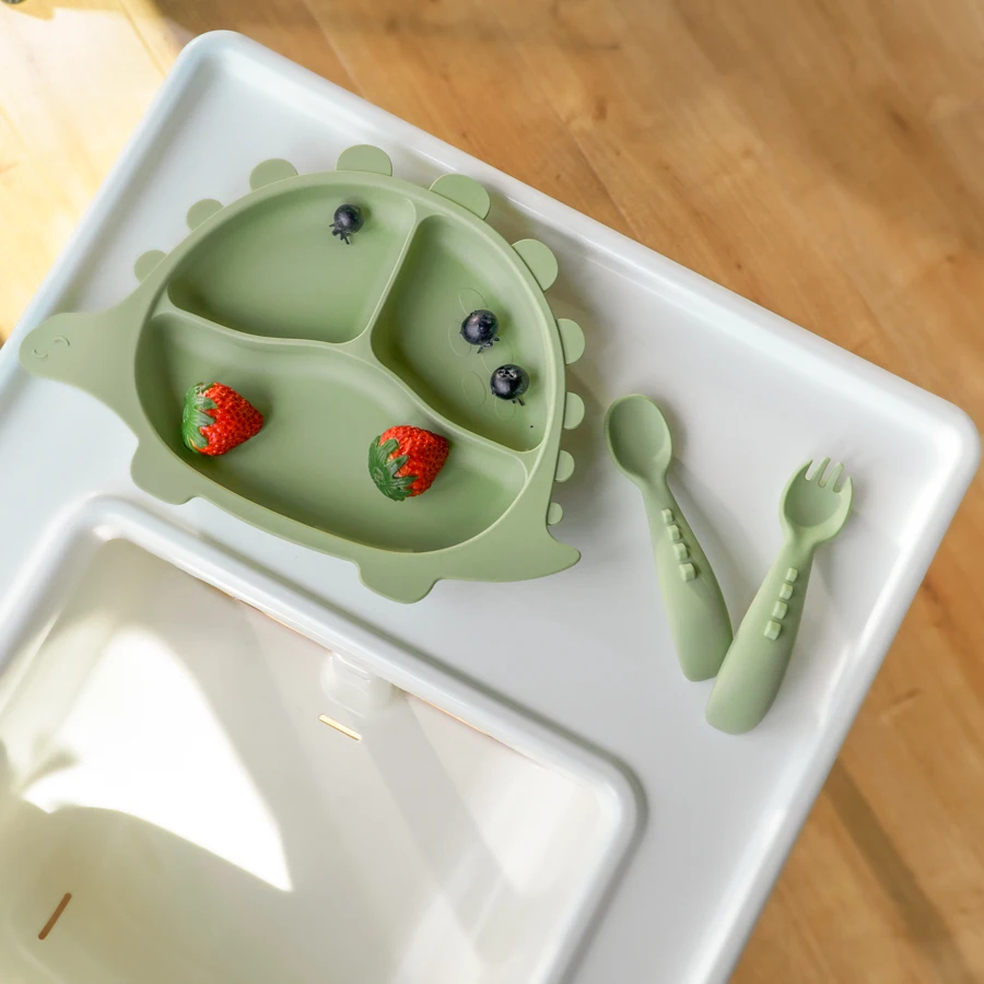 Juego cubiertos de silicona para bebé – Cuchara y tenedor aprendizaje - imagen 2
