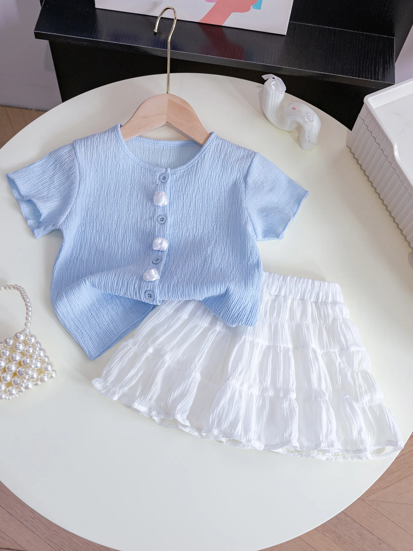 Conjunto de verano para niña con top de manga corta y falda - imagen 2