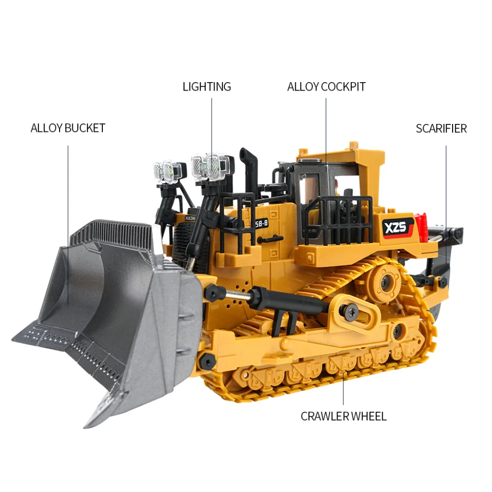 Camión bulldozer teledirigido sobre orugas de ingeniería para niños - imagen 5