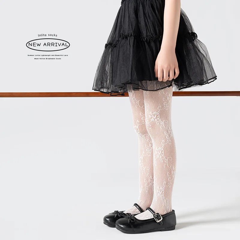 Pantimedias de malla fina para niña con corazones jacquard - imagen 5