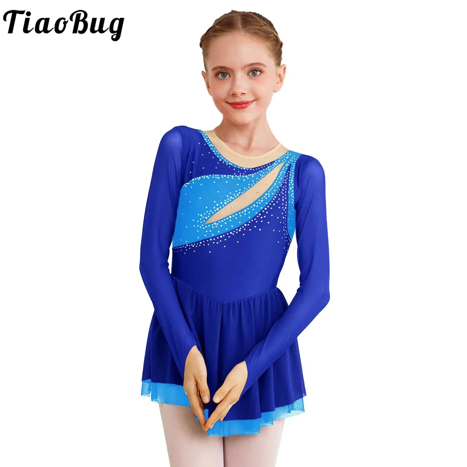 Vestido de ballet lírico para niñas con manga larga y tutú brillante - imagen 2