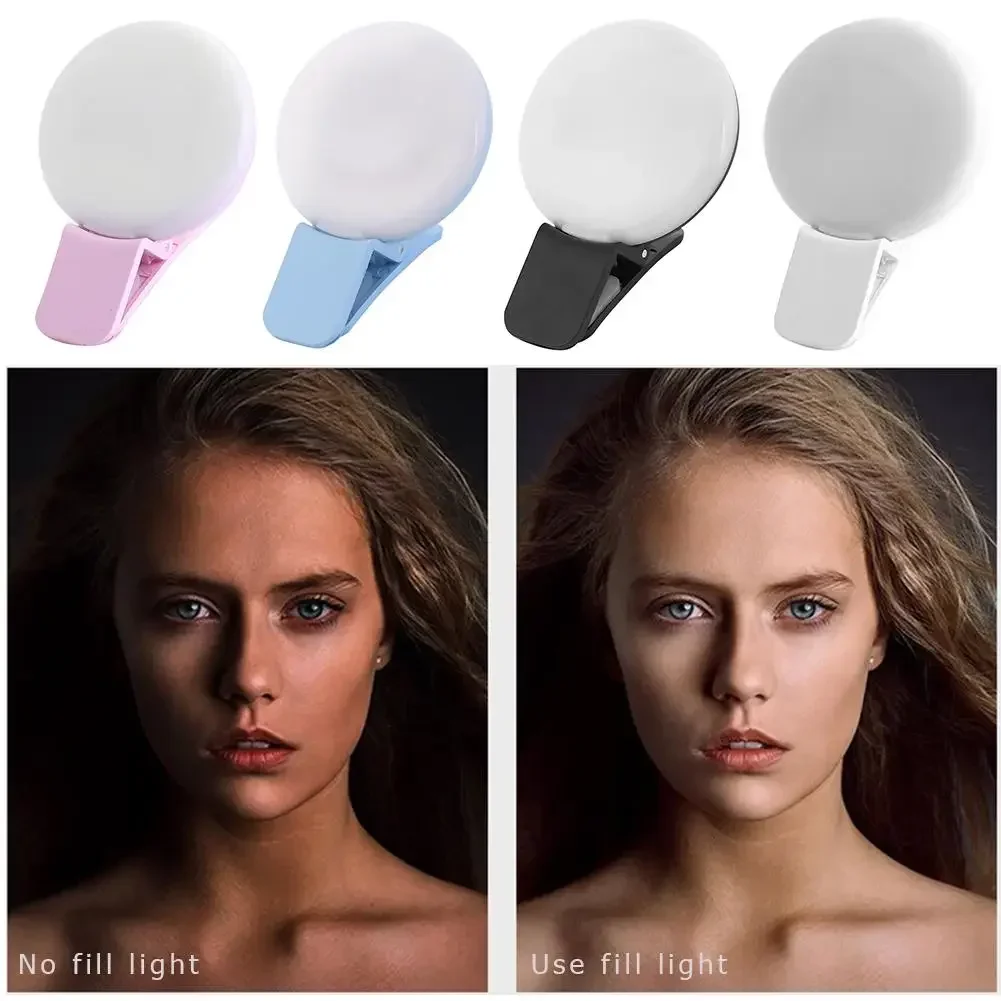 Mini anillo de luz LED portátil con clip para selfie y tres niveles