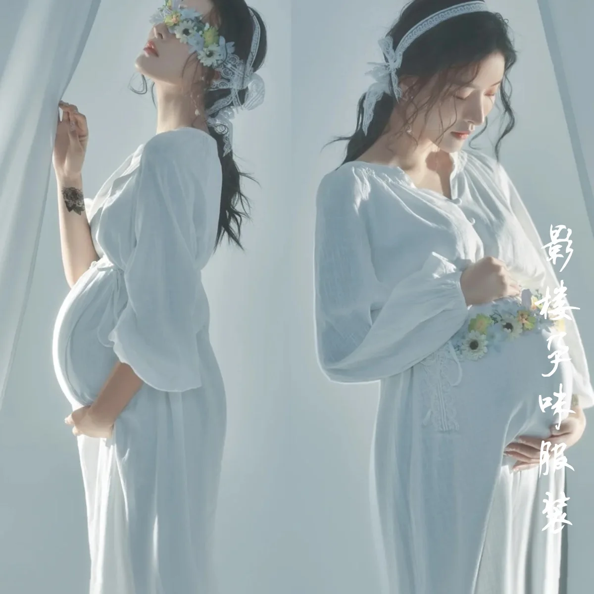 Vestido maternidad algodón largo para fotos de embarazo - imagen 2