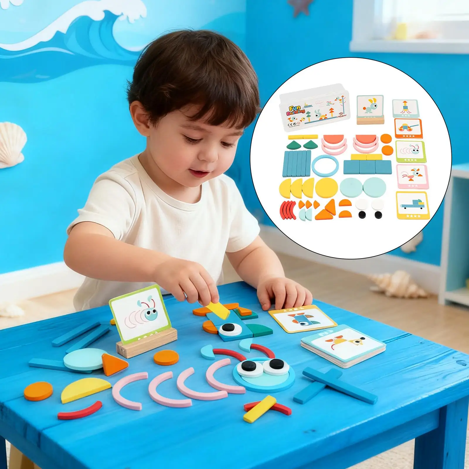 Tarjetas de patrones y piezas de colores