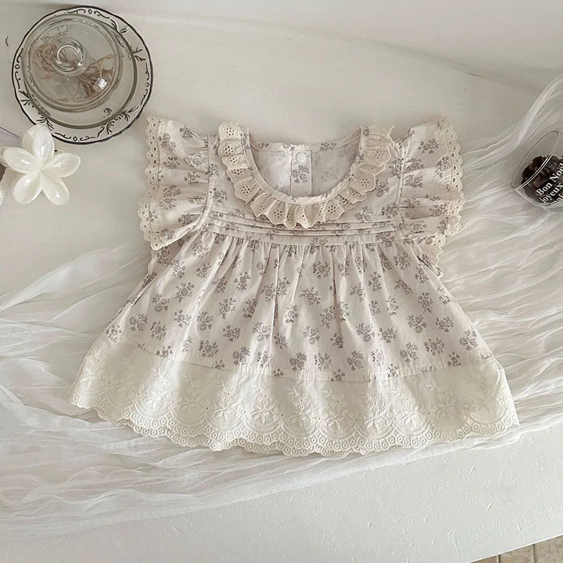 MILANCEL Camisa de verano para bebé con encaje floral, holgada y fina - imagen 2