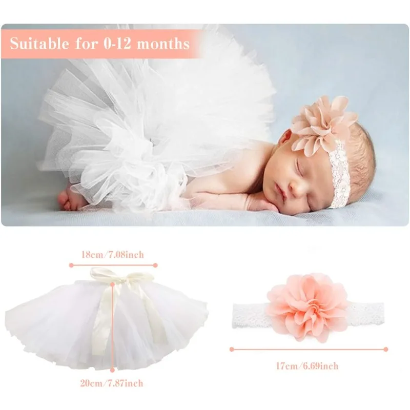 Conjunto de vestido tutú y diadema de flores para bebé