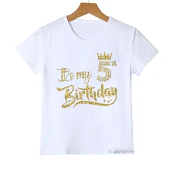 Camiseta cumpleaños niño de algodón con diseño corona estrella