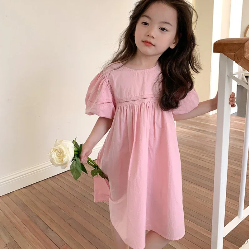 Vestido de niña princesa mangas abullonadas cortas estilo coreano - imagen 5