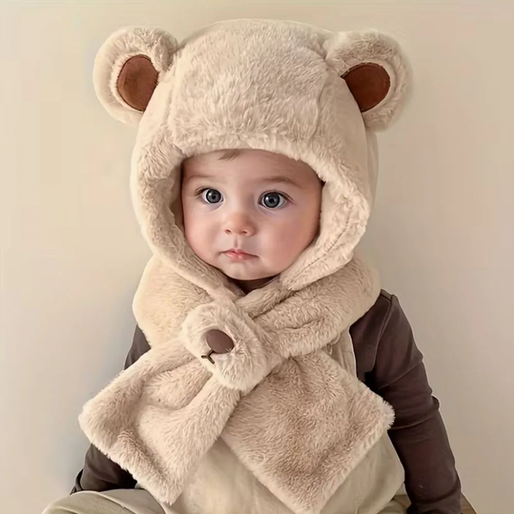 Conjunto gorro y bufanda de oso de peluche con orejas para niña - imagen 3