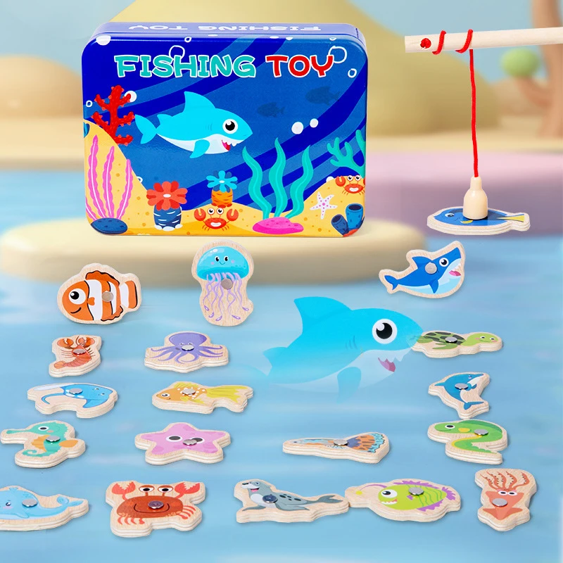 Juego de pesca magnética de madera para niños - Montessori