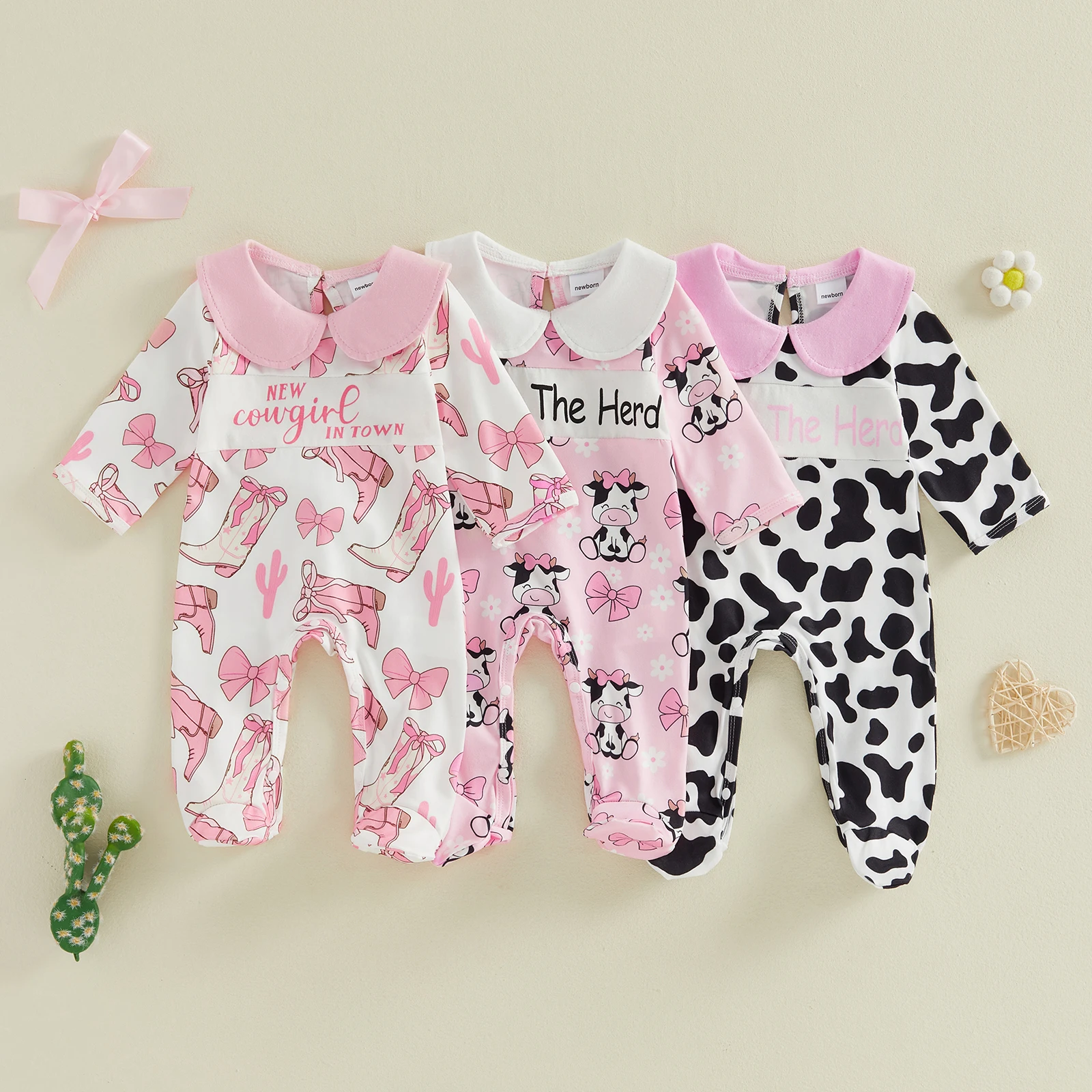 Pelele bebé niña de manga larga con estampado vaca otoño - imagen 3
