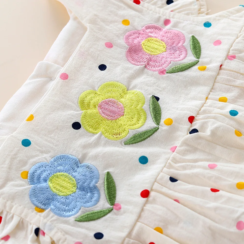 Somenie Pelele de verano para niña con flores bordadas y diadema - imagen 5