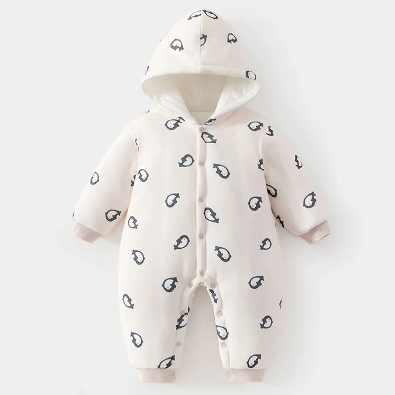 Mono de invierno con capucha cálido, grueso y dibujos para bebé niña - imagen 2