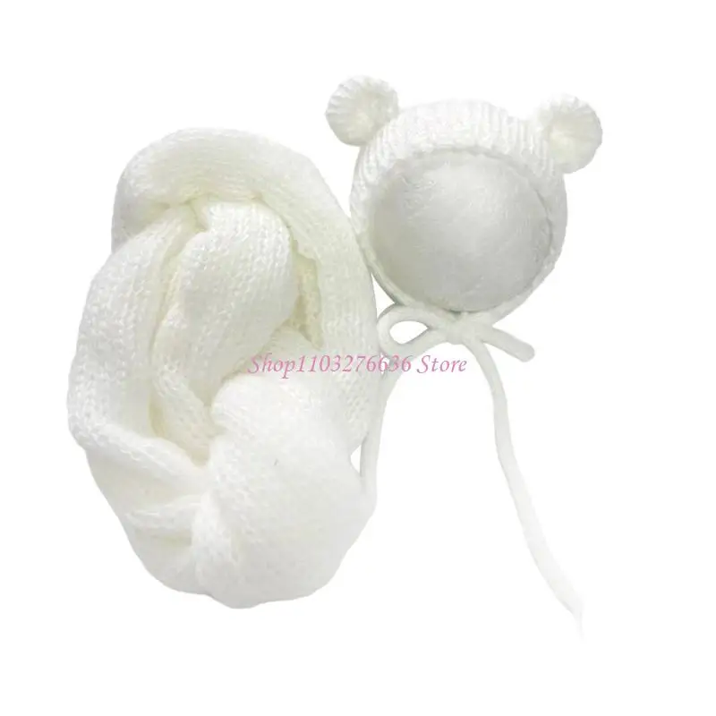 R6FD Envoltura de mohair para recién nacido - Conjunto gorrito - imagen 4