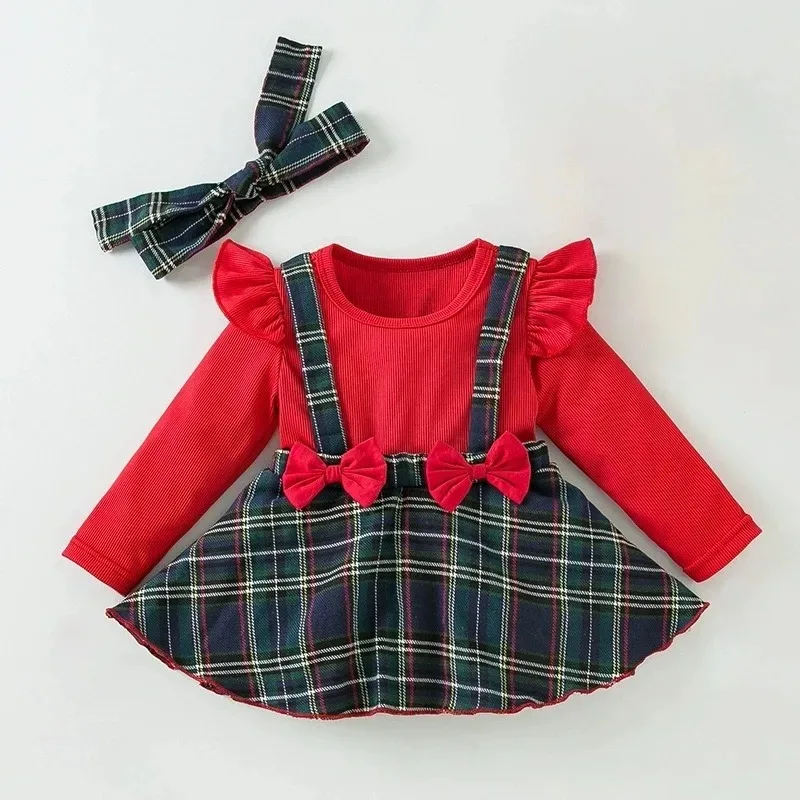 Pelele de Navidad recién nacido a cuadros rojos con volantes - imagen 4